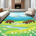 Bear Family Woodland Meadow Scene Rug