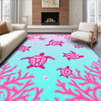 Pink Coral Sea Turtle Pattern Rug