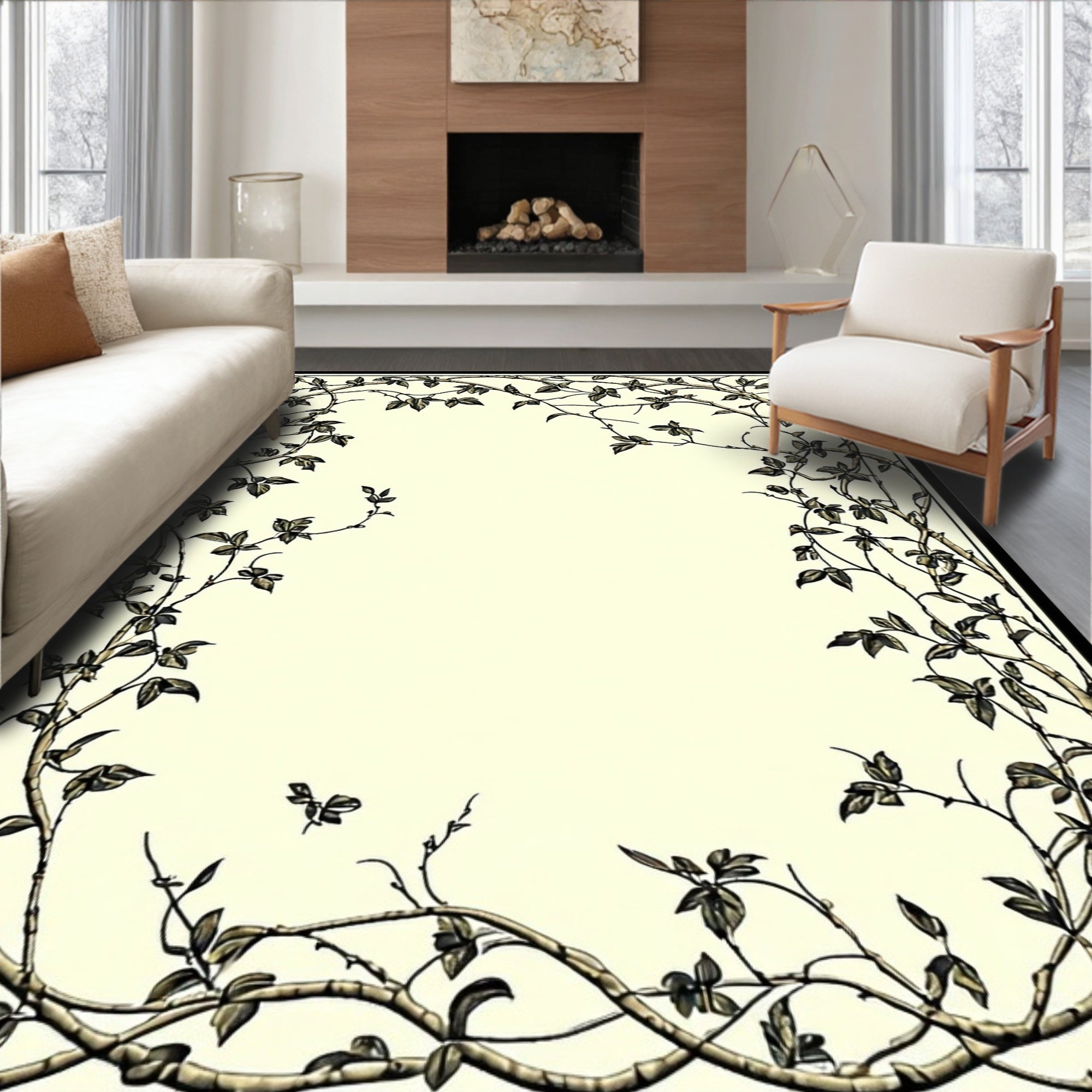 Vine and Leaf Border Design Rug