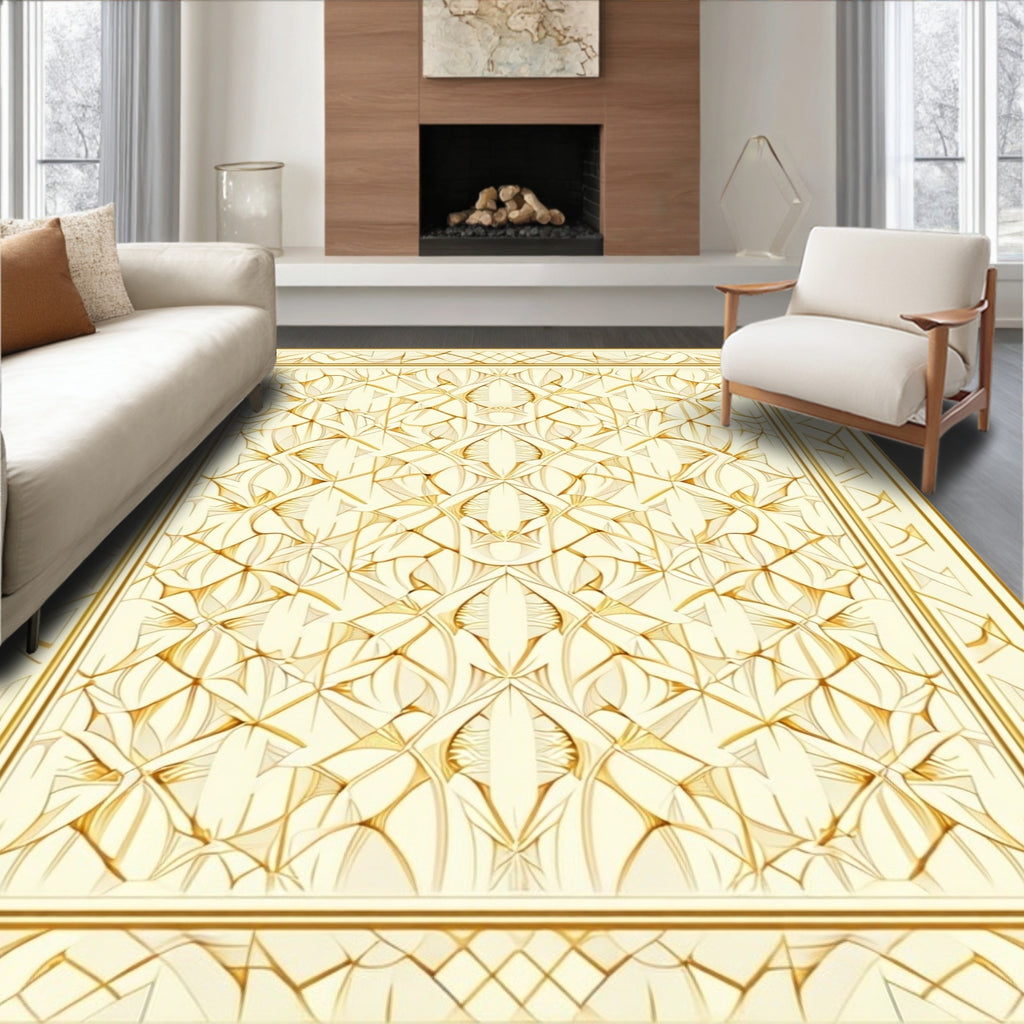 Regal Gold Floral Lattice Pattern Rug
