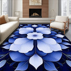 Blue Floral Leaf Pattern Rug