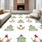 Green Chicken Coop Floral Whimsical Rug