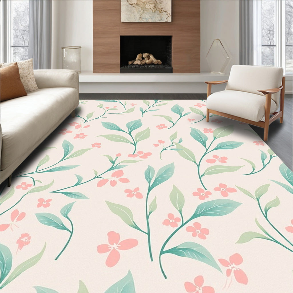 Delicate Floral Branches Pastel Rug