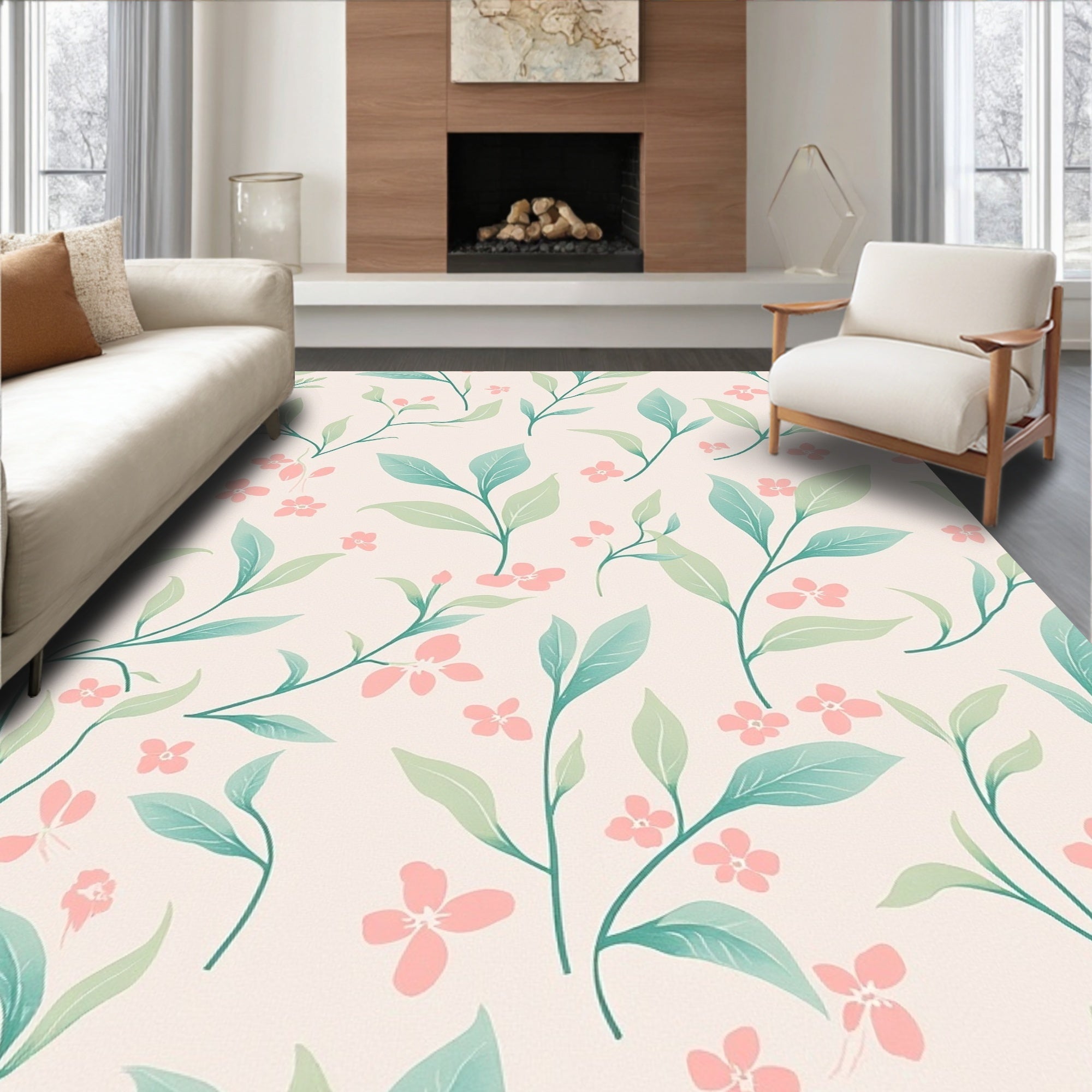 Delicate Floral Branches Pastel Rug