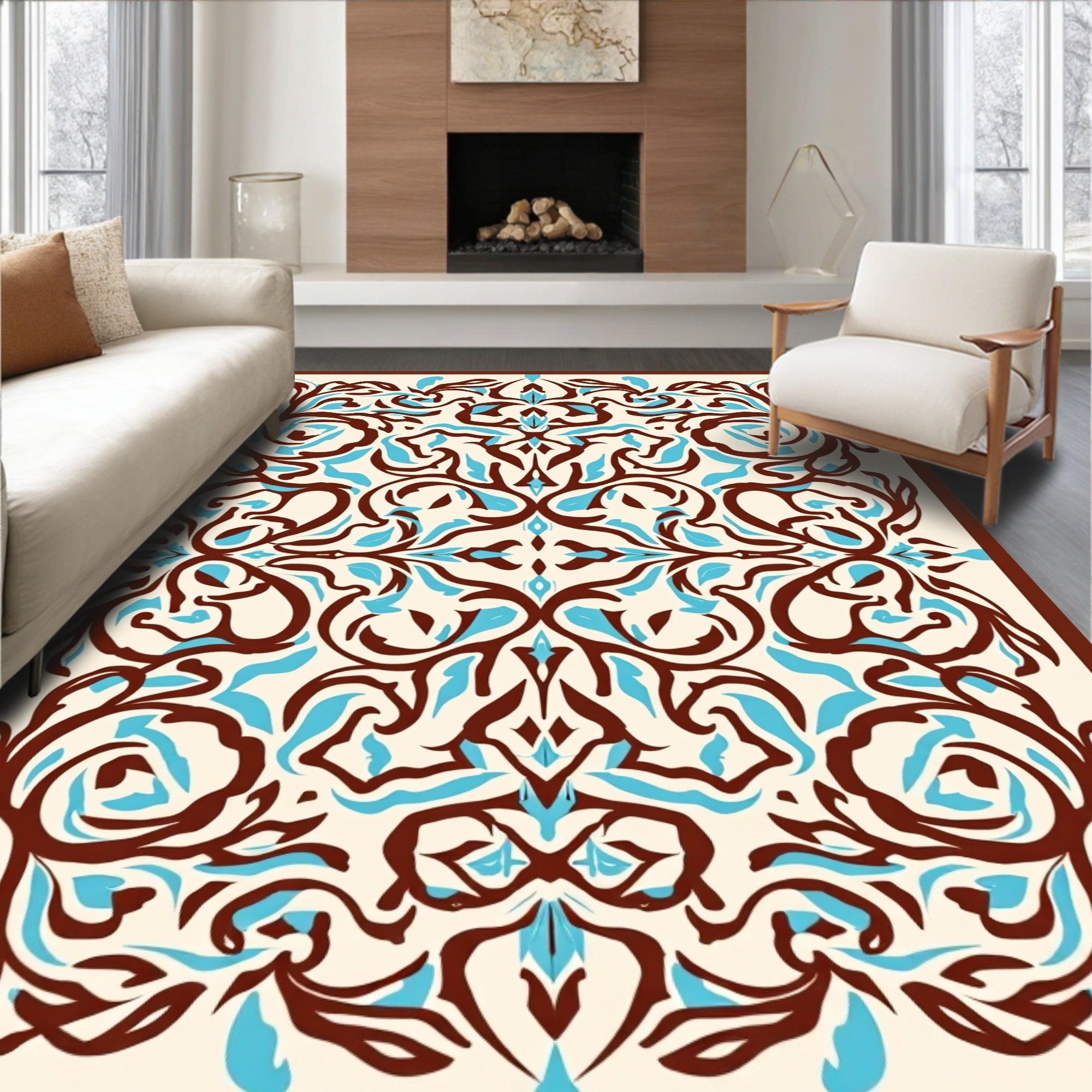 Ornate Scrollwork Floral Symmetry Rug