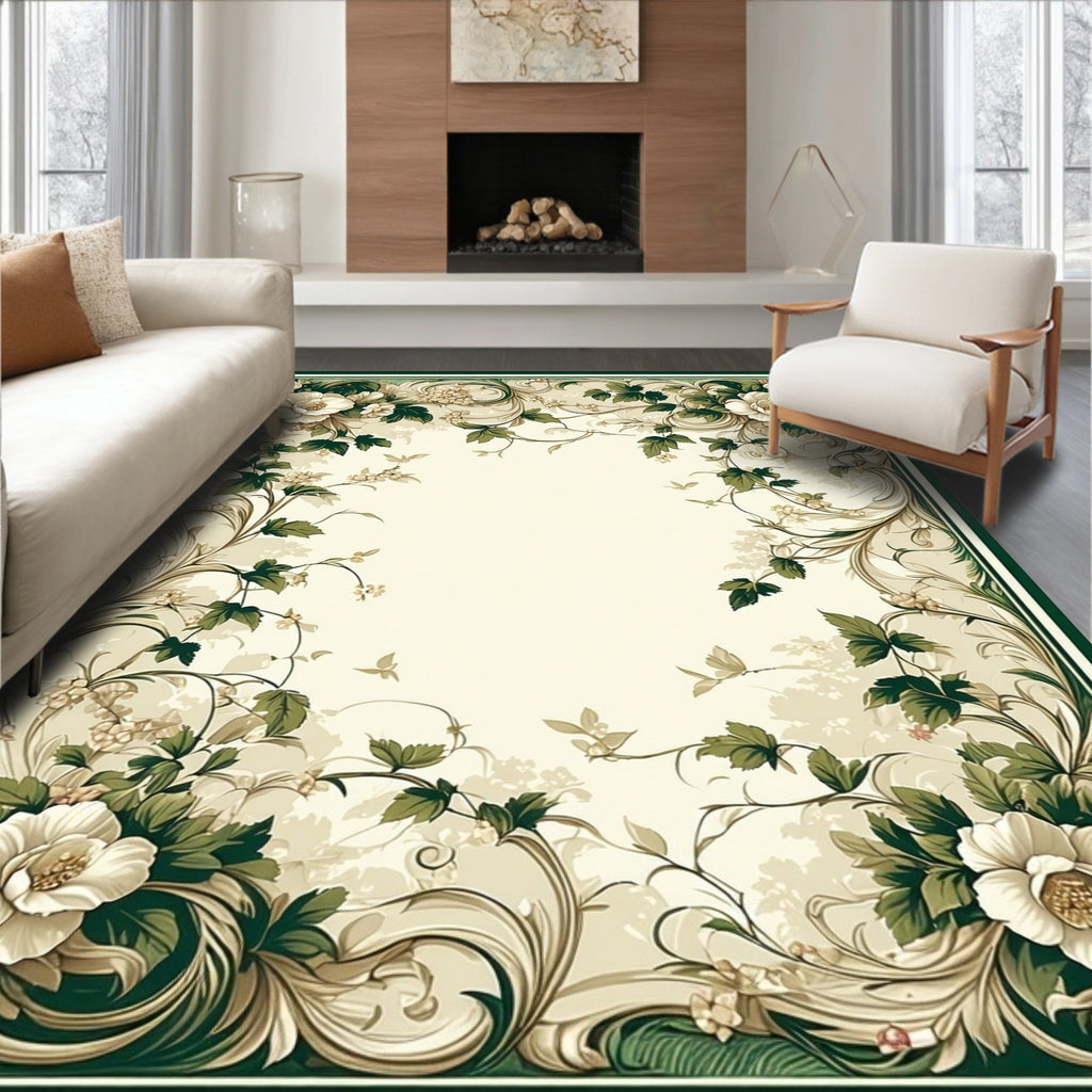 Elegant Floral Vine Swirl Pattern Rug