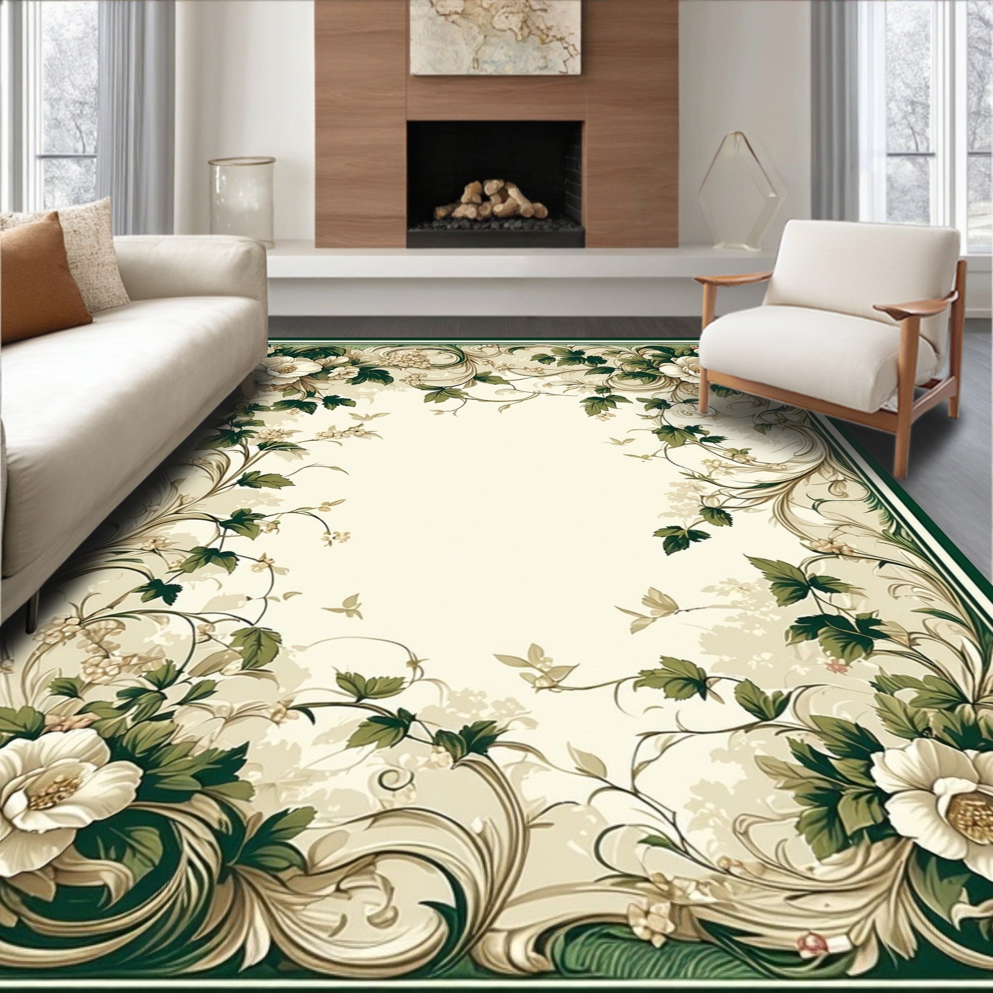 Elegant Floral Vine Swirl Pattern Rug