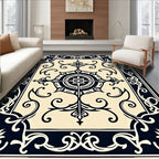 Cream Navy Scrollwork Medallion Rug