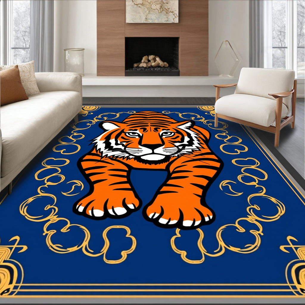 Bold Tiger Royal Blue Floral Design Rug