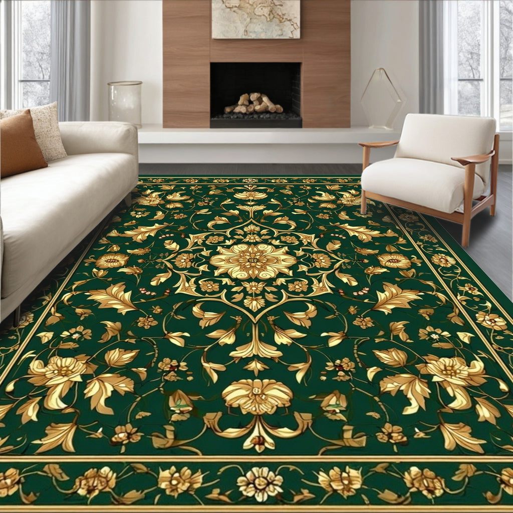 Emerald Gold Floral Opulence Rug