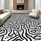 Abstract Black White Maze Pattern Rug