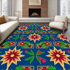 Crimson Gold Star Floral Border Rug