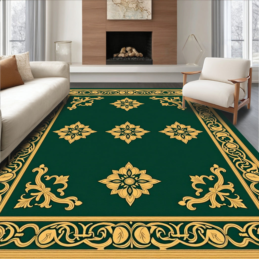 Emerald Gold Floral Corner Inlay Rug