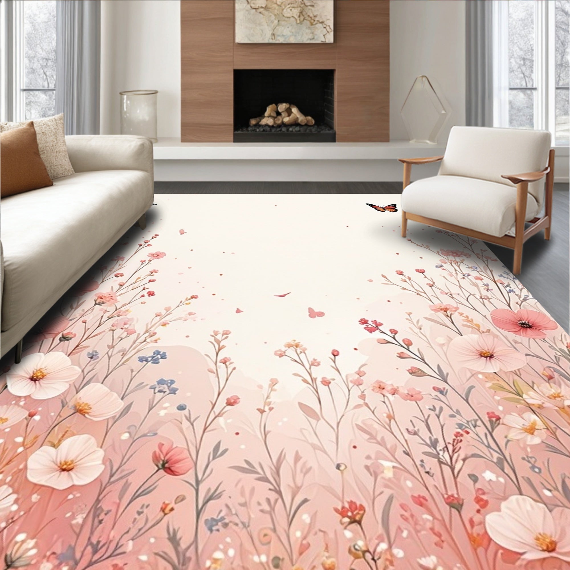 Ethereal Floral Butterfly Garden Design Rug