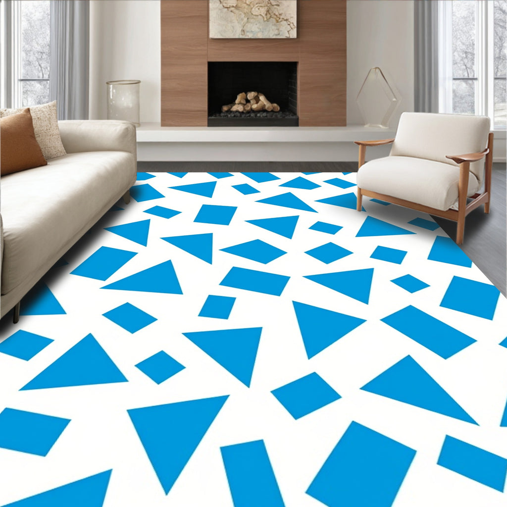Bright Blue Geometric Shapes Assemblage Rug