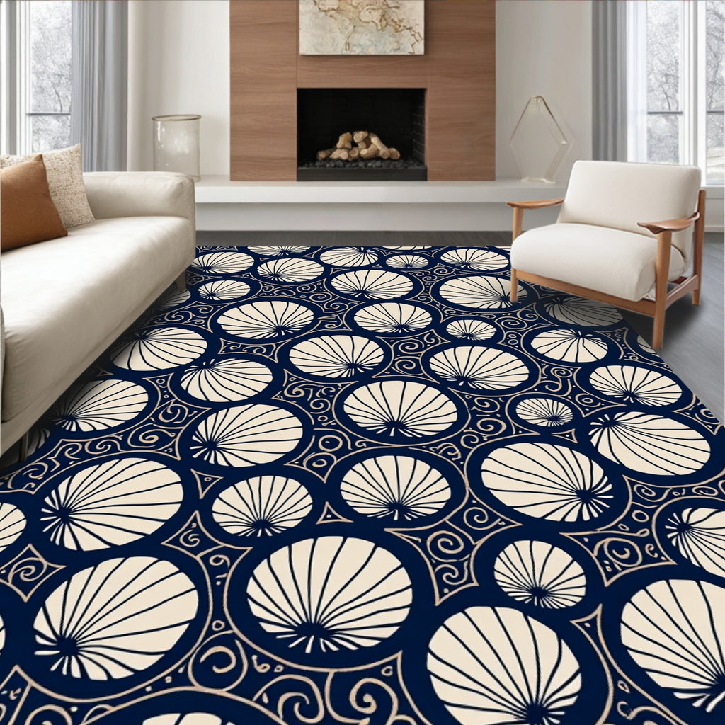 Art Deco Fan Floral Pattern Rug