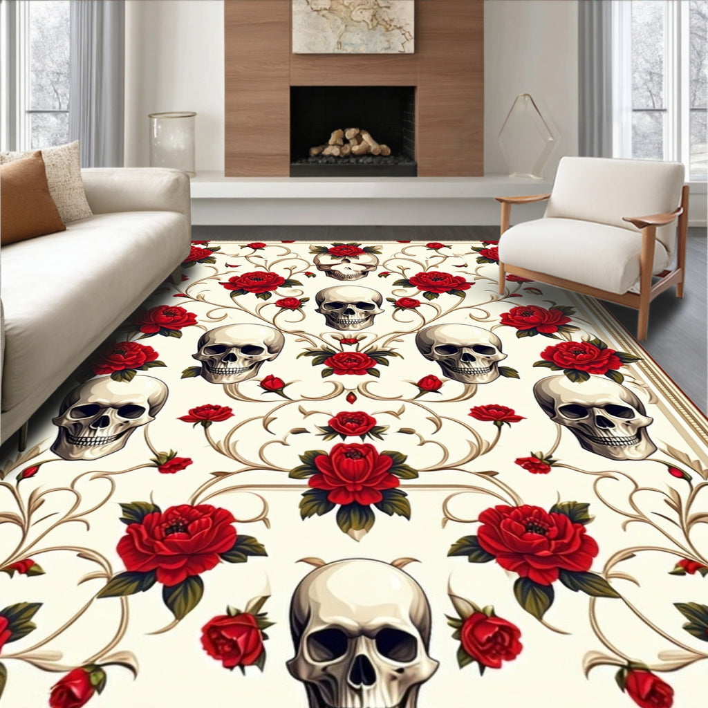 Skulls Roses Baroque Pattern Rug