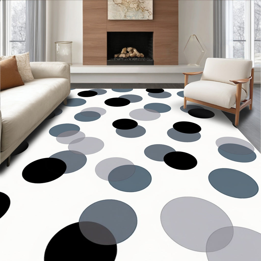 Modern Black Blue Tone Circles Pattern Rug