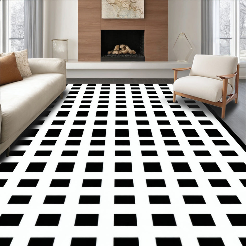 Bold Geometric Grid Pattern Rug