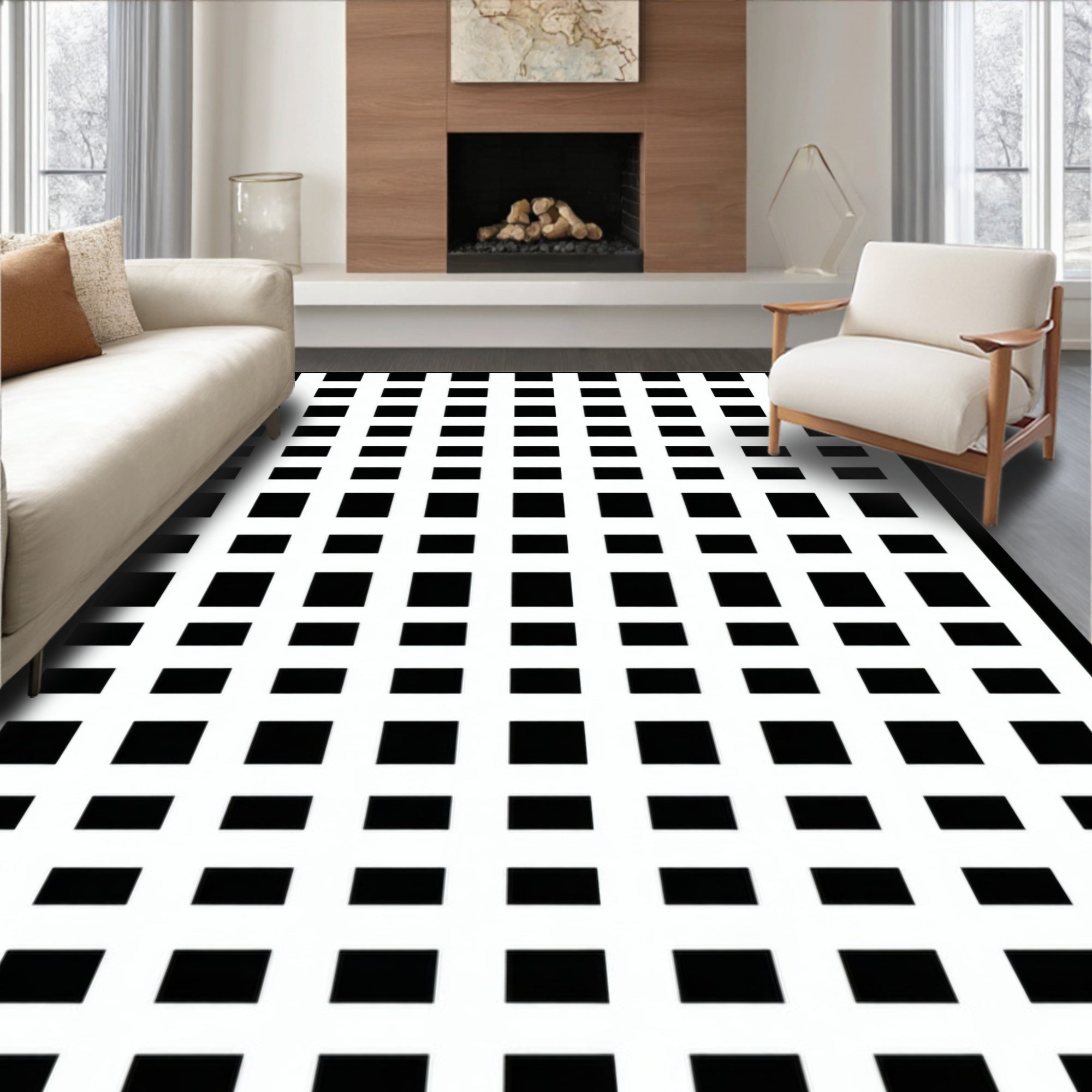 Bold Geometric Grid Pattern Rug