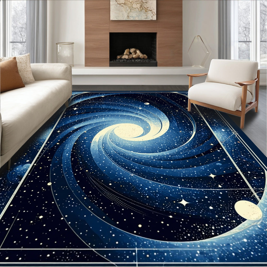 Midnight Galaxy Spiral Pattern Rug