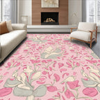 Whimsical Pink Floral Vine Pattern Rug