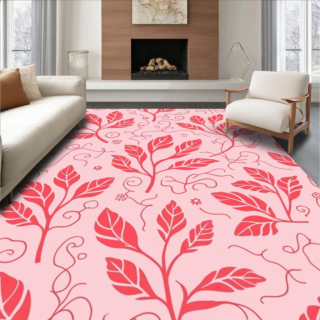 Coral Botanical Stylized Vines Rug