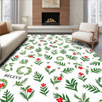 Whimsical Red Floral Green Leaf Garland Rug