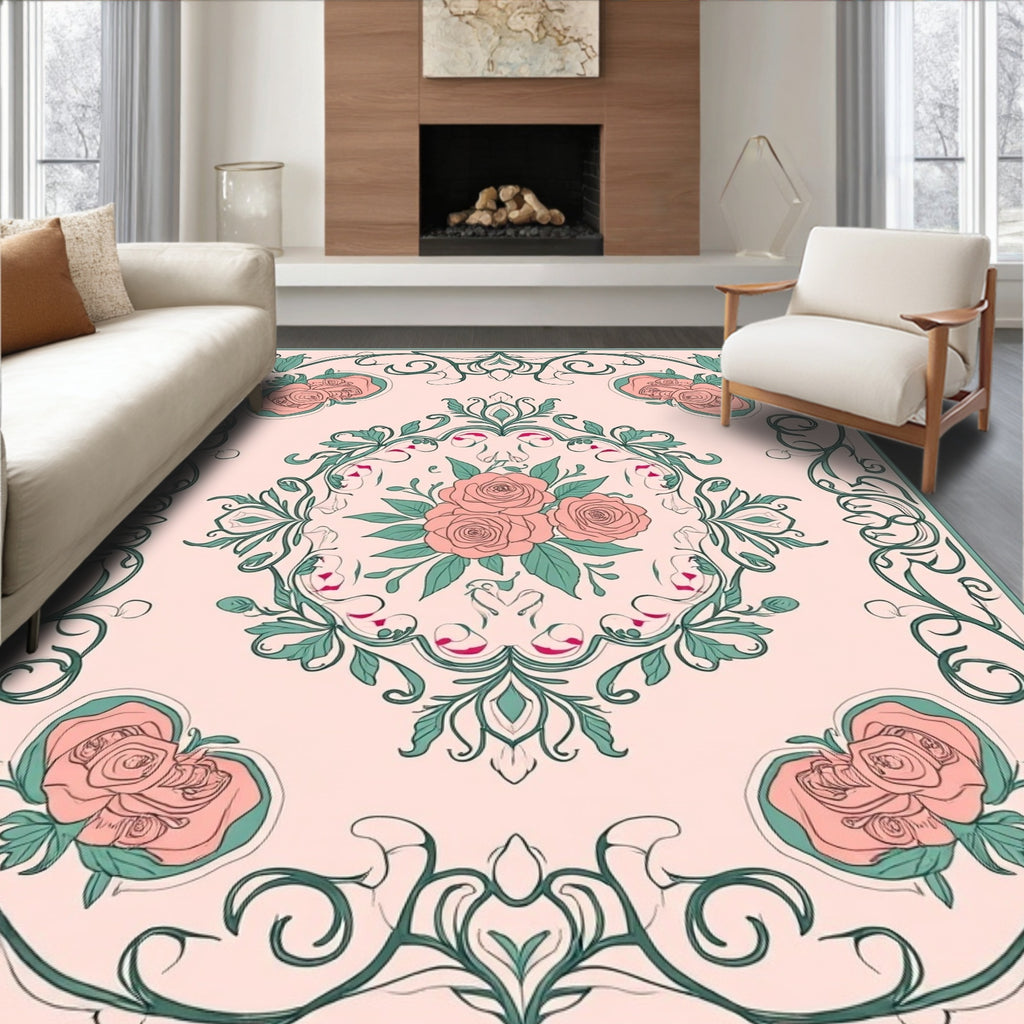 Delicate Floral Scrollwork Design Rug