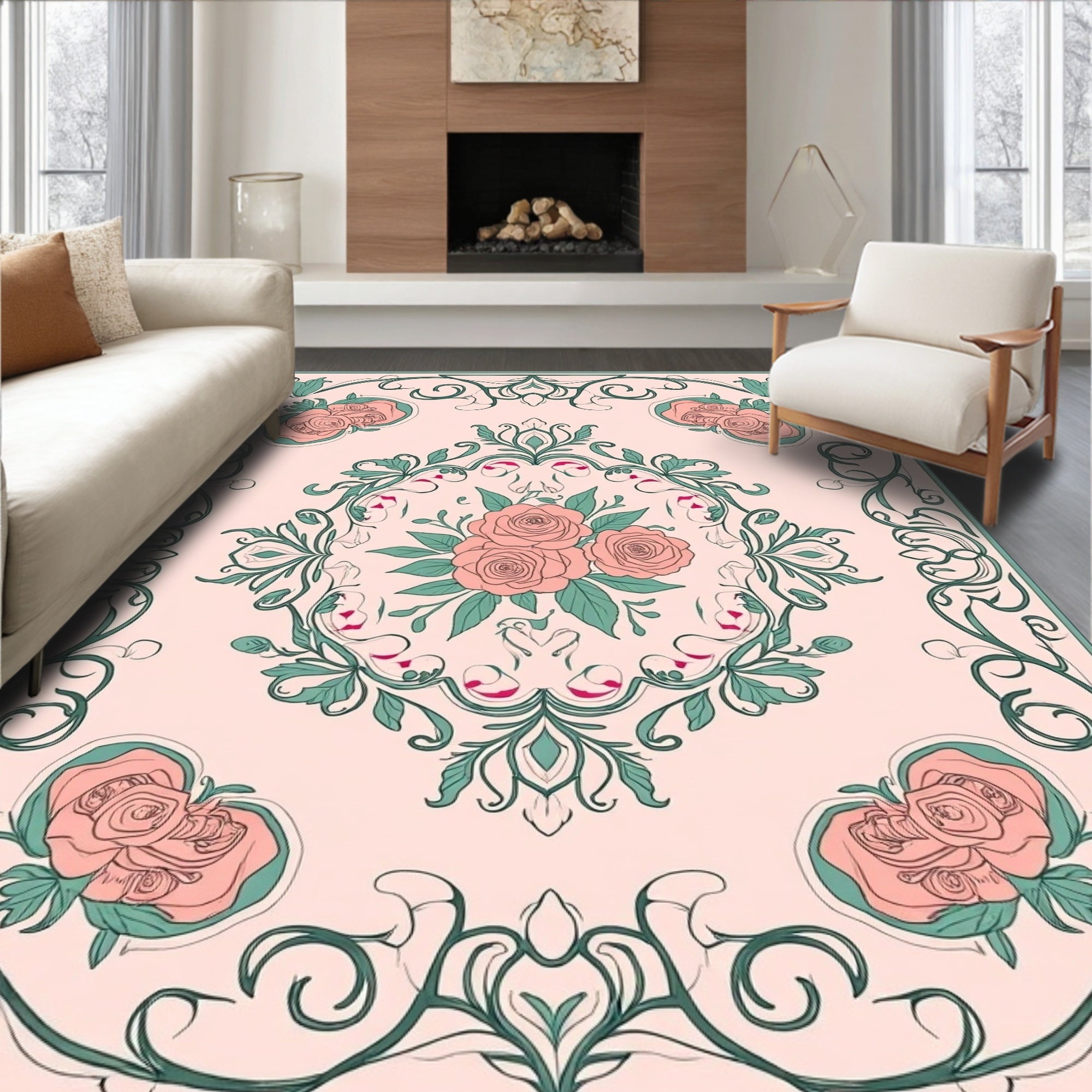 Delicate Floral Scrollwork Design Rug