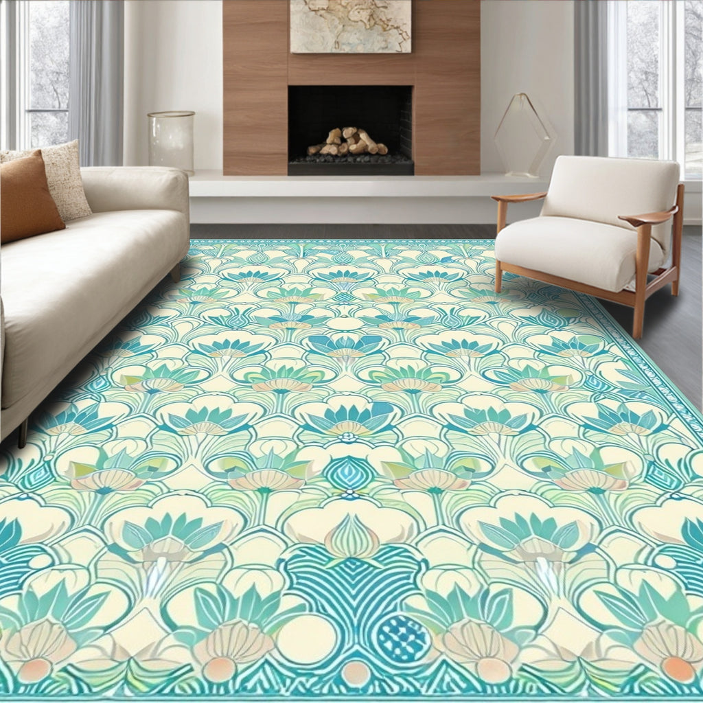 Art Nouveau Style Floral Pattern Rug