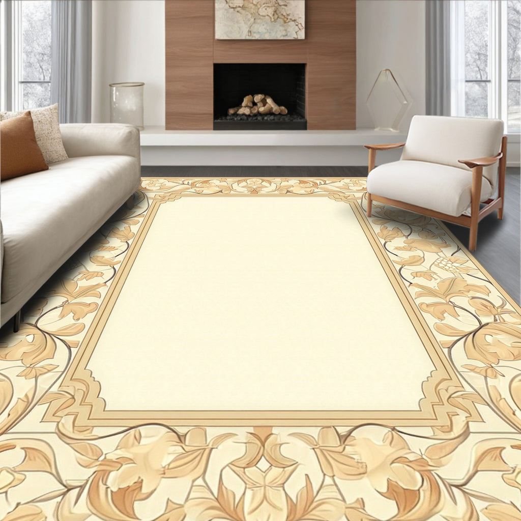 Ornate Floral Scrollwork Border Rug