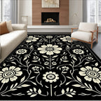 Black Cream Floral Vine Pattern Rug