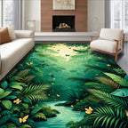 Lush Jungle Butterflies River Scene Rug