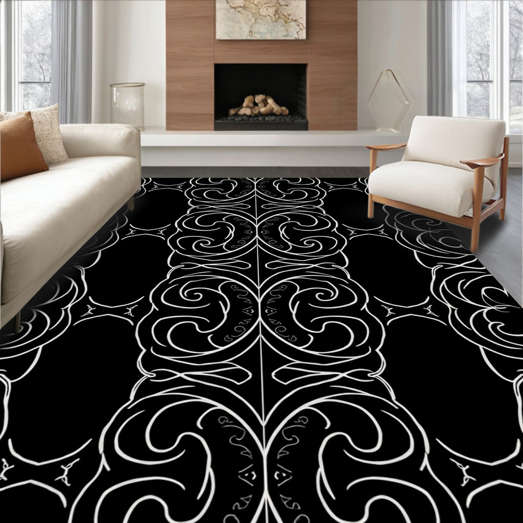 Elegant White Swirl Stripe Pattern Rug