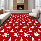 Red White Woodland Animal Trees Rug