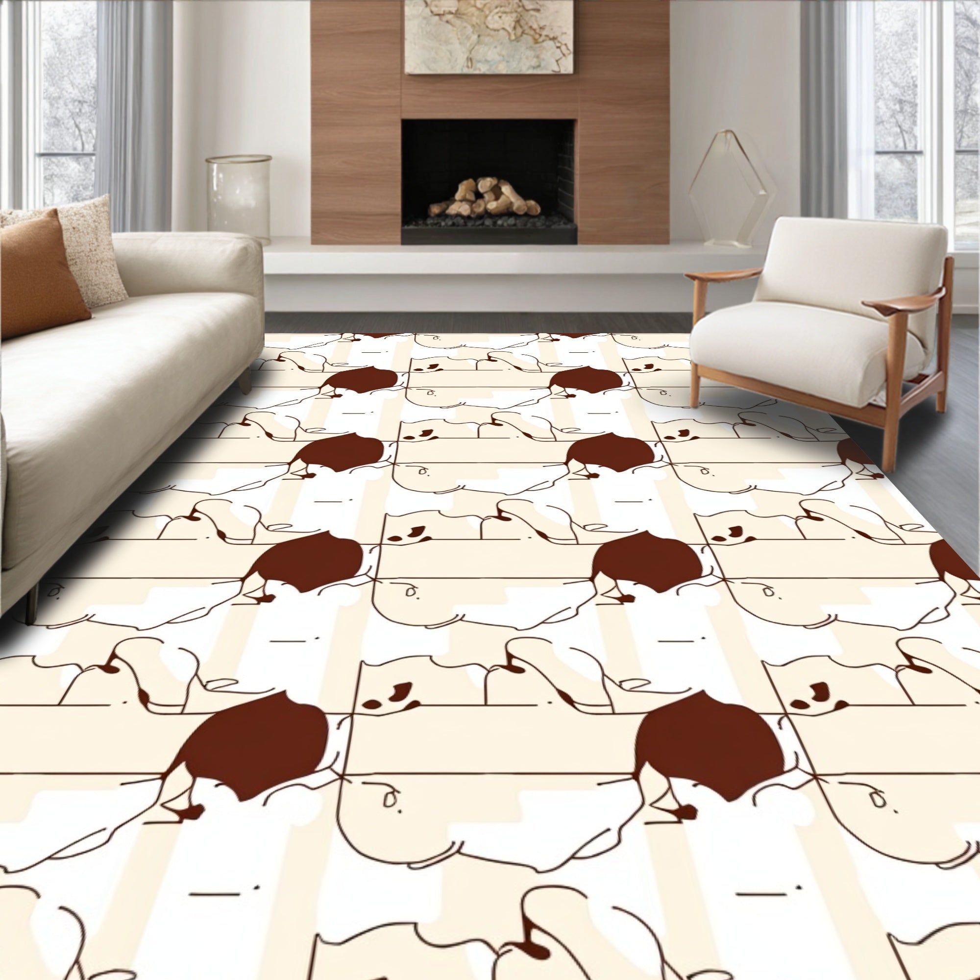 Cute Animal Sketch Pattern Rug