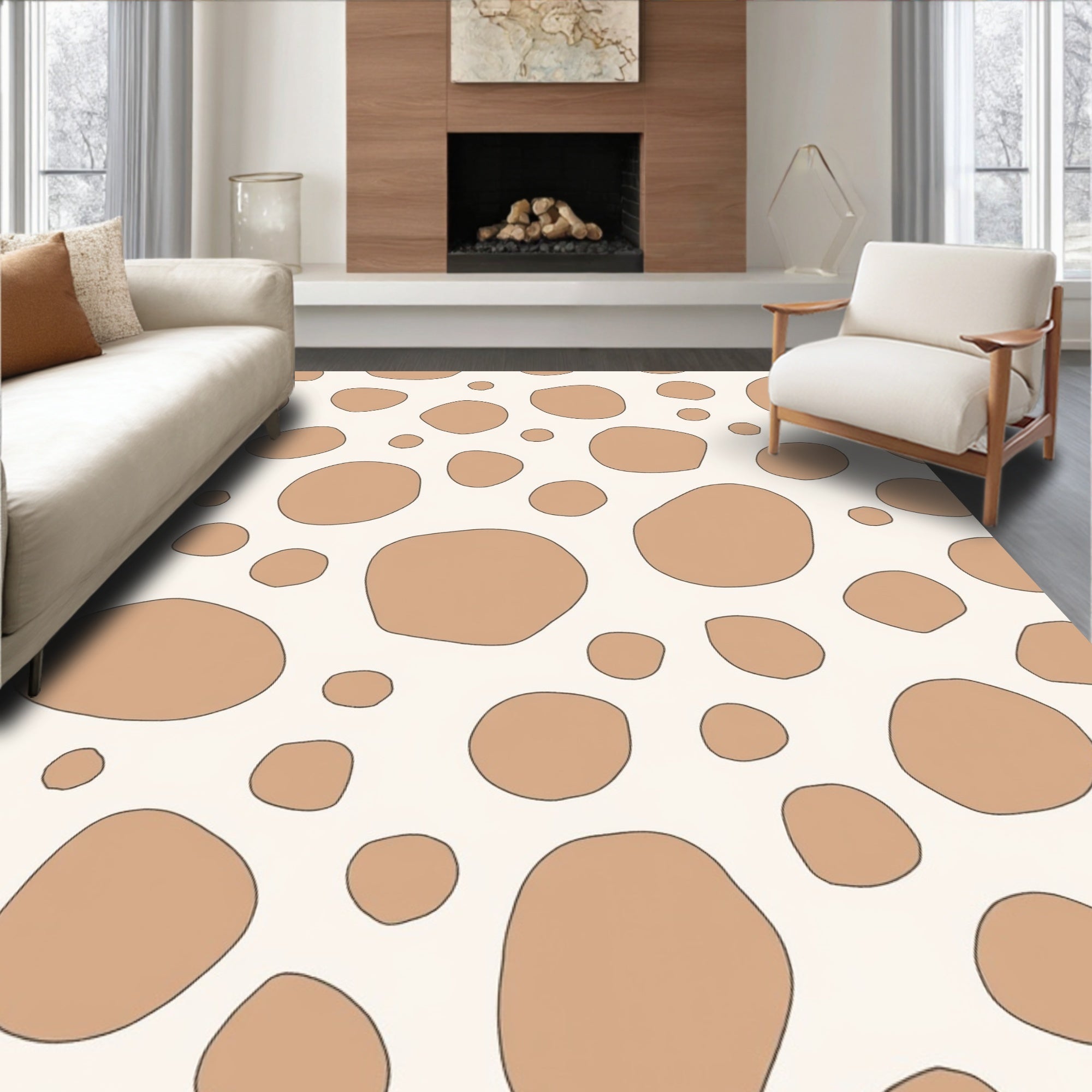 Abstract Tan Spotted Organic Pattern Rug