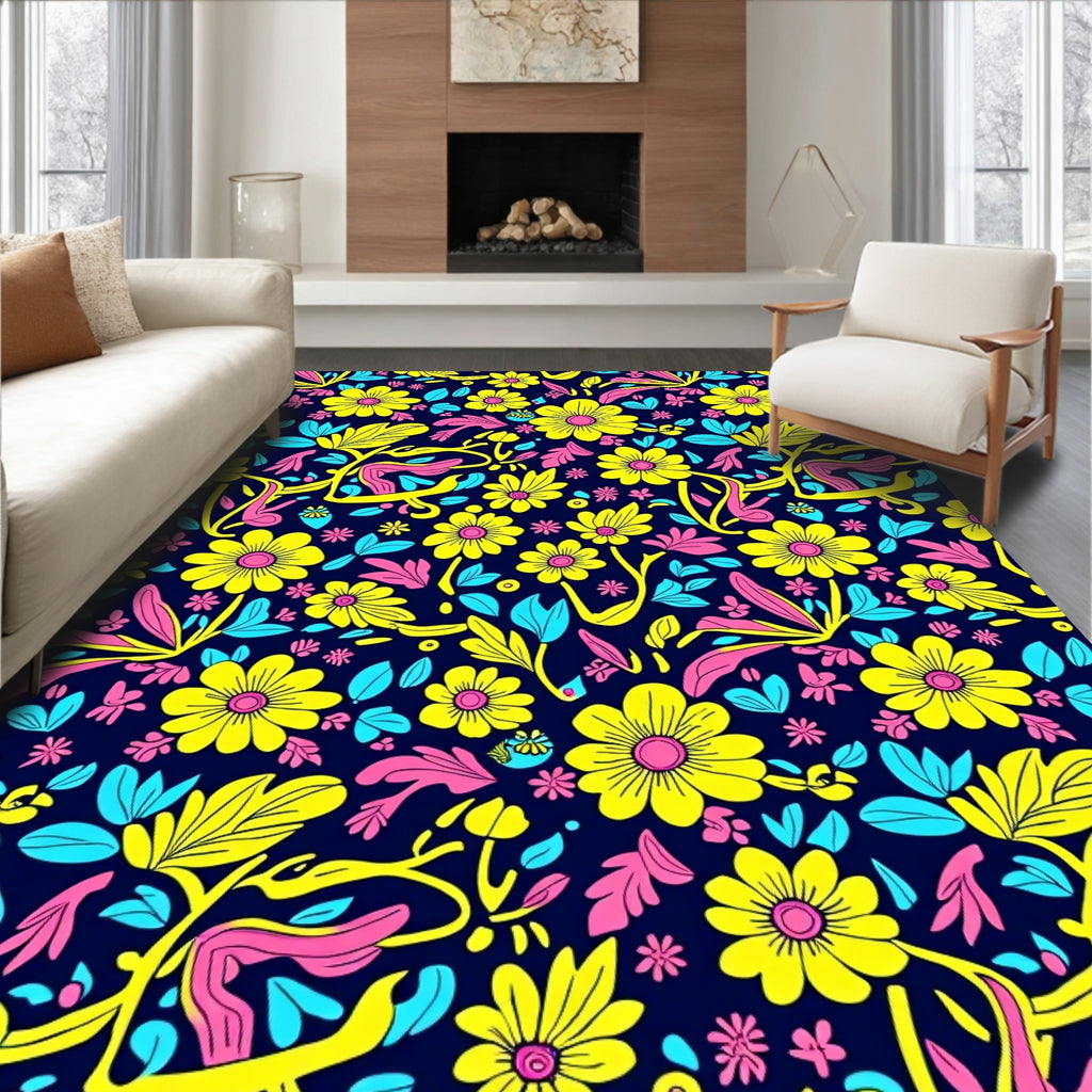 Vibrant Floral Burst Pattern Design Rug