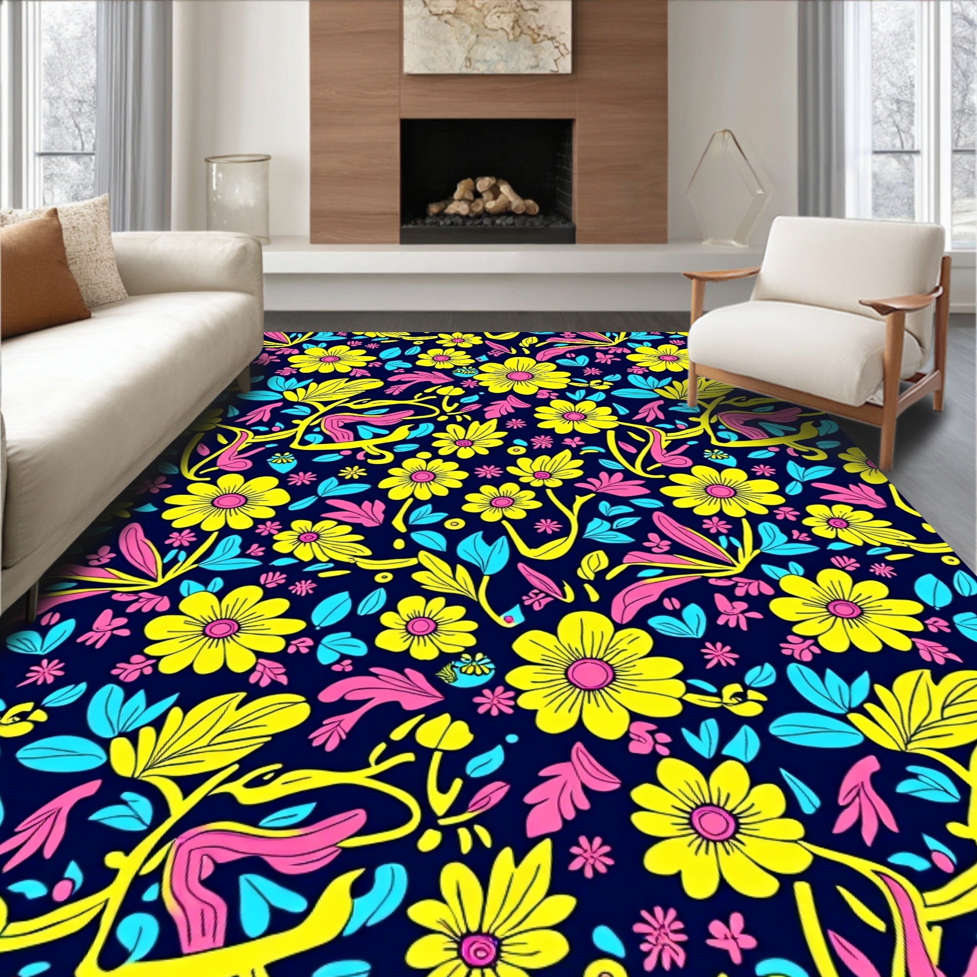 Vibrant Floral Burst Pattern Design Rug