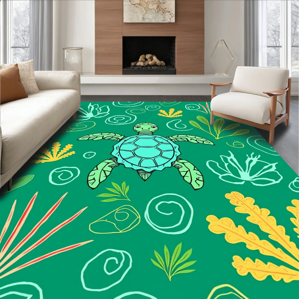 Sea Turtle Aquatic Garden Pattern Rug
