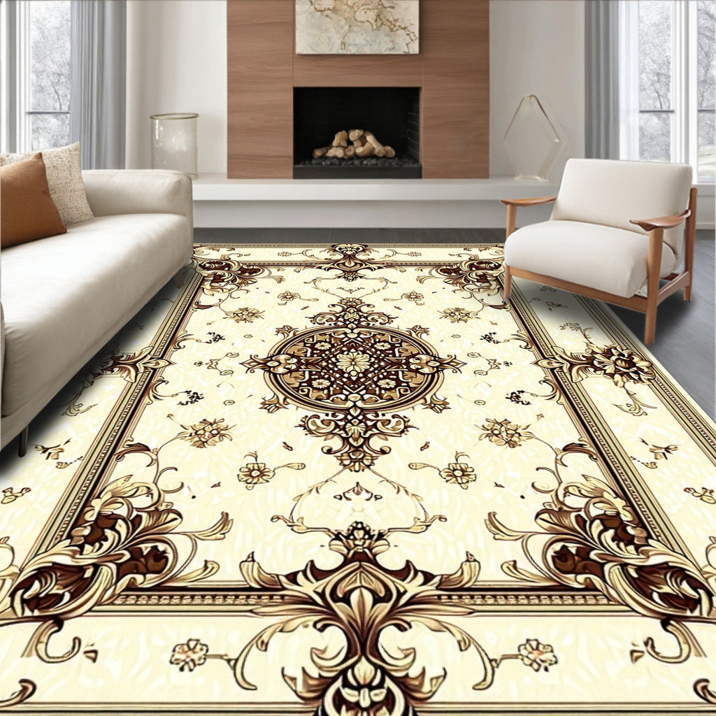 Intricate Floral and Scrollwork Design Rug