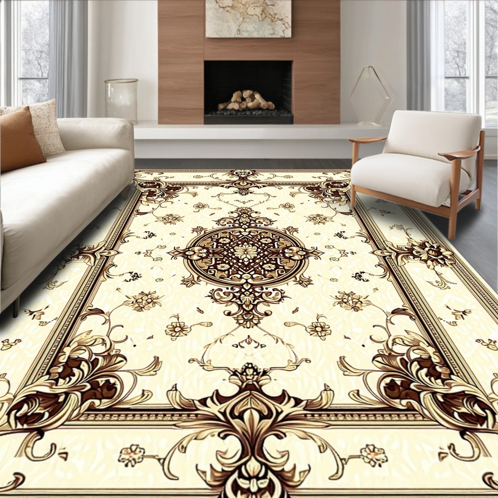 Intricate Floral and Scrollwork Design Rug