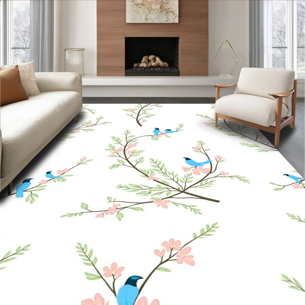 Birds on Branch with Cherry Blossoms Rug