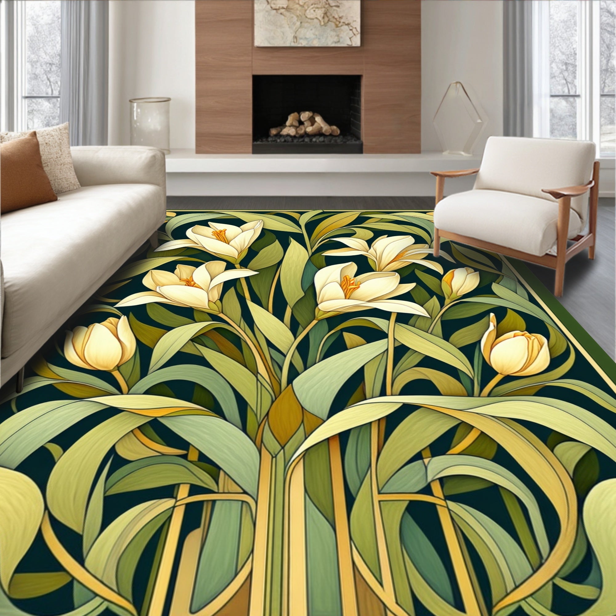 Art Nouveau Lily Floral Pattern Rug