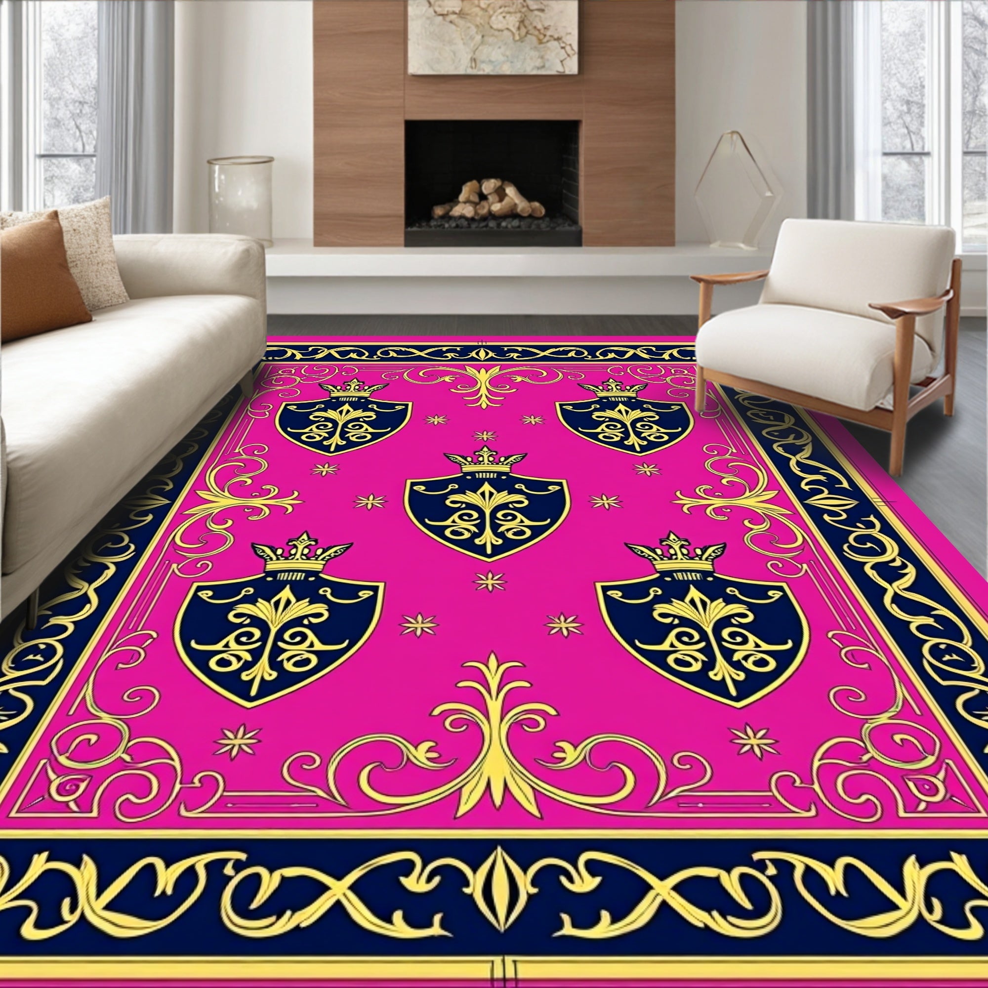 Royal Pink Shield Crest Collage Rug