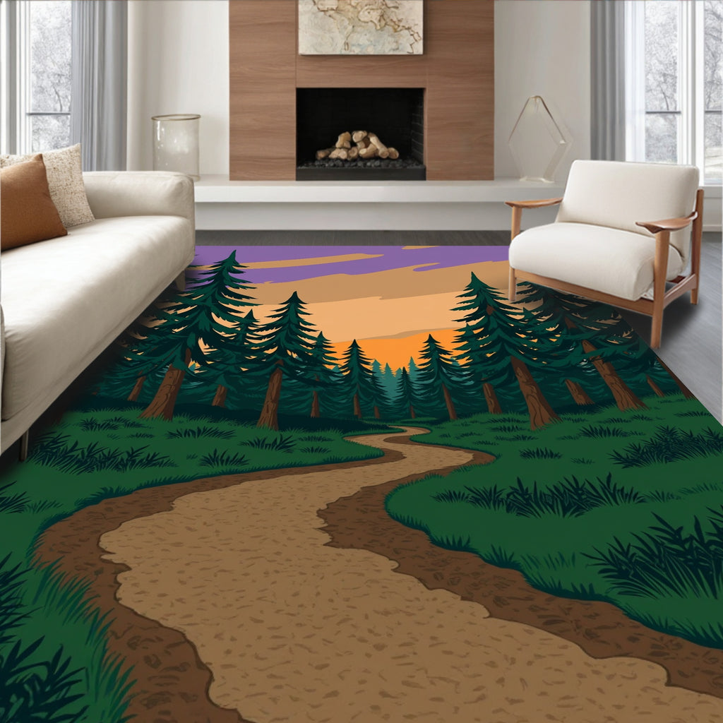 Forest Path Sunset Sky Rug