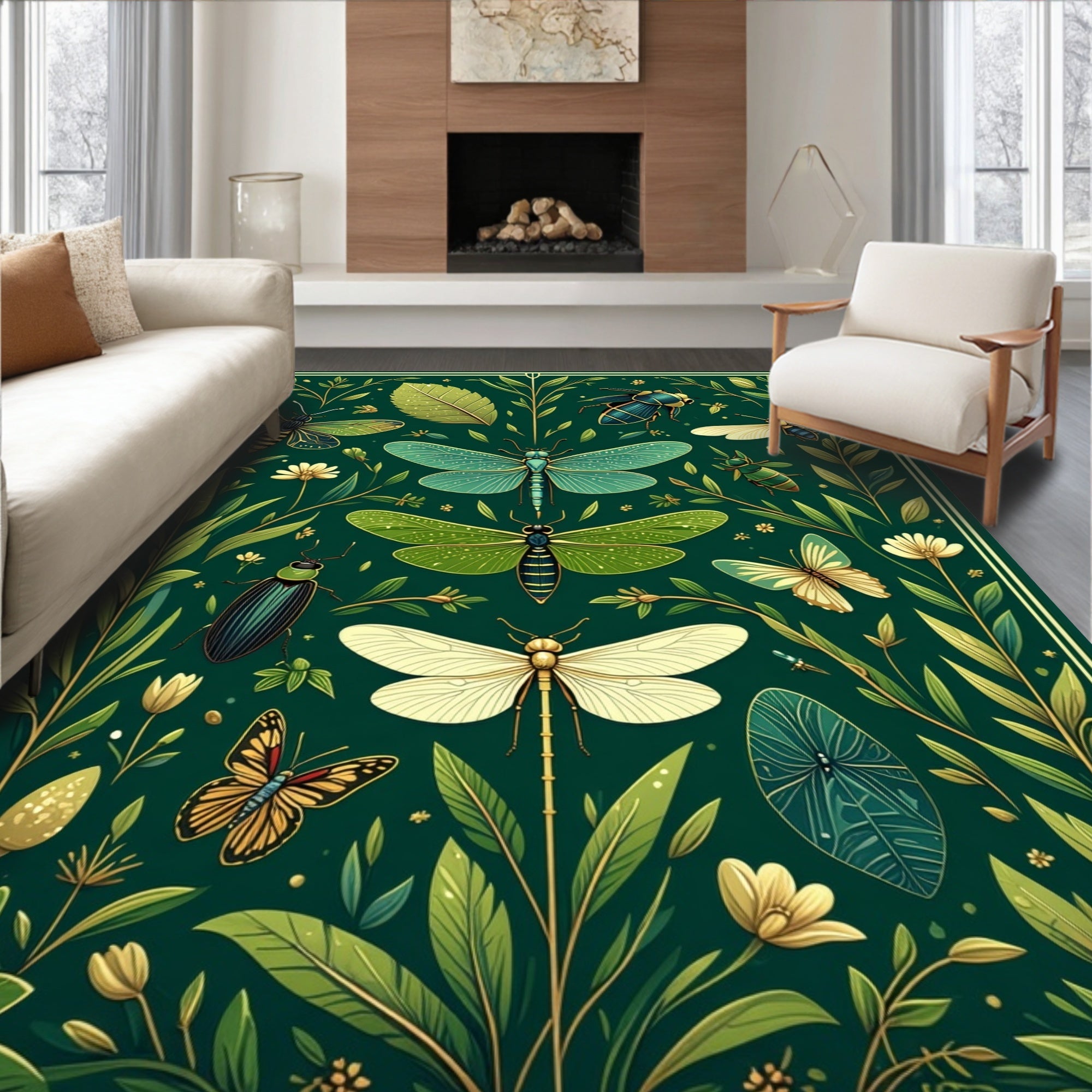 Enchanted Garden Insect Floral Pattern Rug