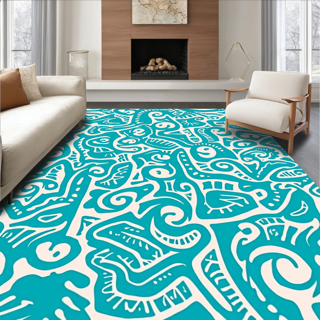 Turquoise Abstract Organic Shapes Rug
