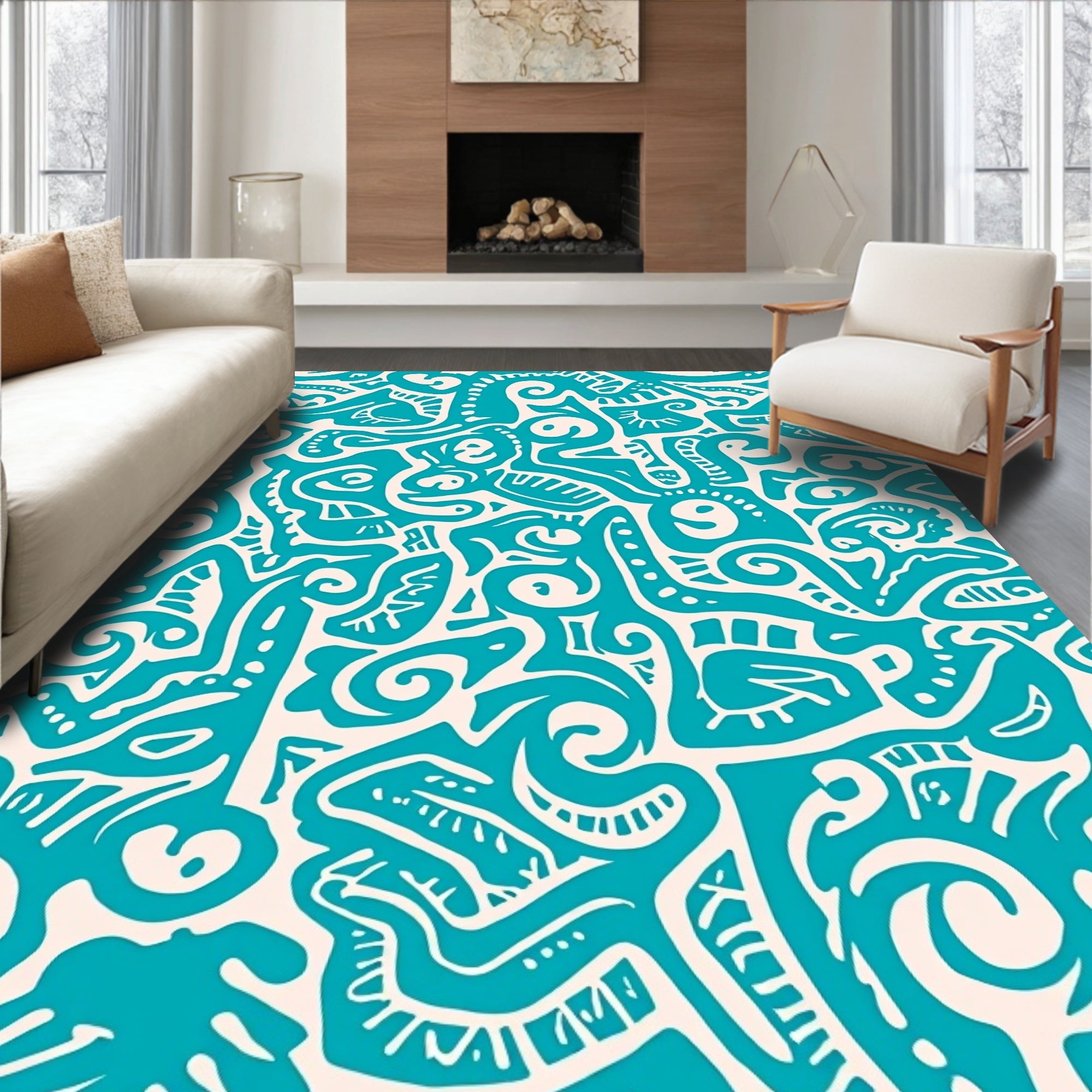 Turquoise Abstract Organic Shapes Rug